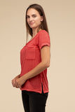 Washed Melange Burnout Scoop V-Neck Top- 7 Colors