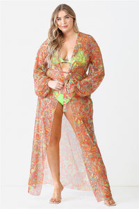 Multicolor Paisley Long Sleeve Kimono/Cover Up