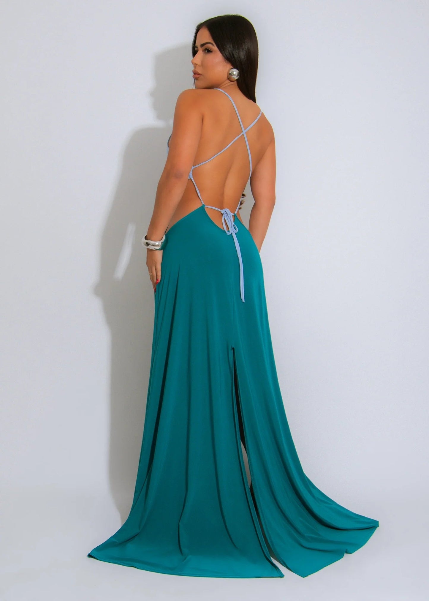 Ringed Open Back Slit Up Maxi Dress/Coverup Dress