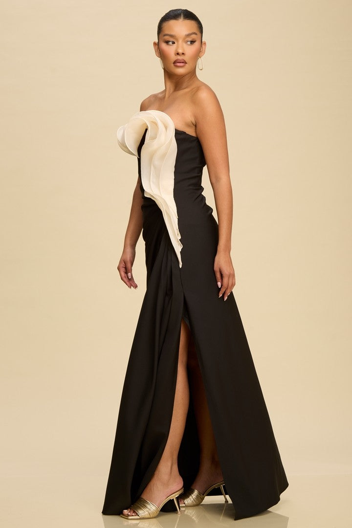 Sculptural Wave Dress- Black/Ivory