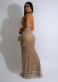 Rhinestone Glamour & Beige Maxi Dress