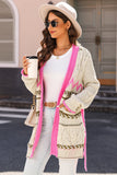 Geometric Cable Knit Pocketed Open Front Cardigan