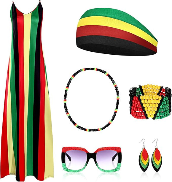 6-Piece Rasta Beach Coverup & Accessories Set #2