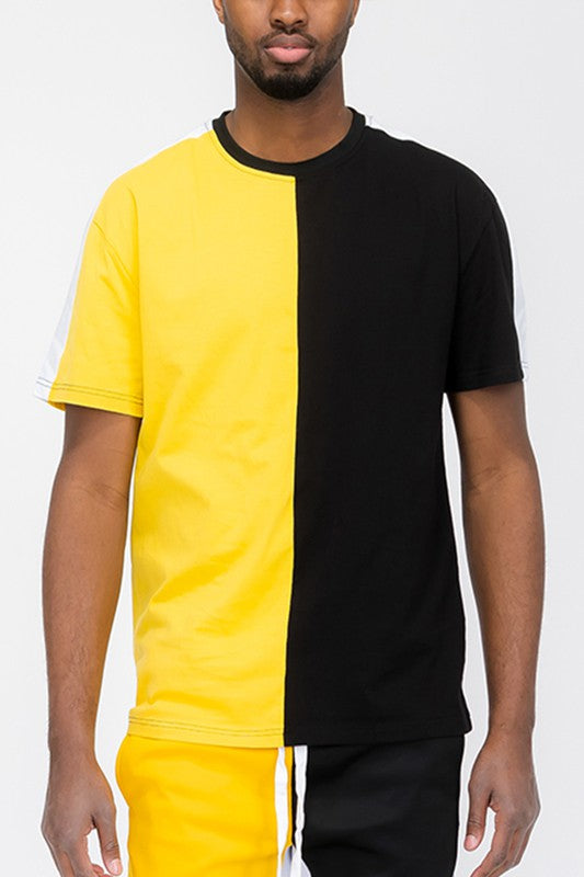 TWO TONE COLOR BLOCK SHORT SLEEVE TSHIRT-6 COLORS