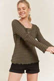 PLUS LONG SLEEVE BUTTON DOWN TOP WITH RUFFLED HEM-3 COLORS
