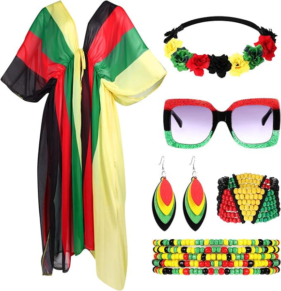 6-Piece Rasta Beach Coverup & Accessories Set #1