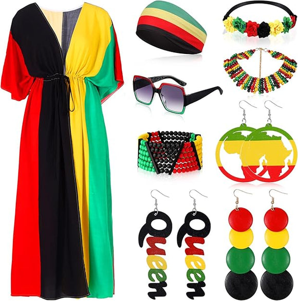 9-Piece Rasta Beach Coverup & Accessories Set