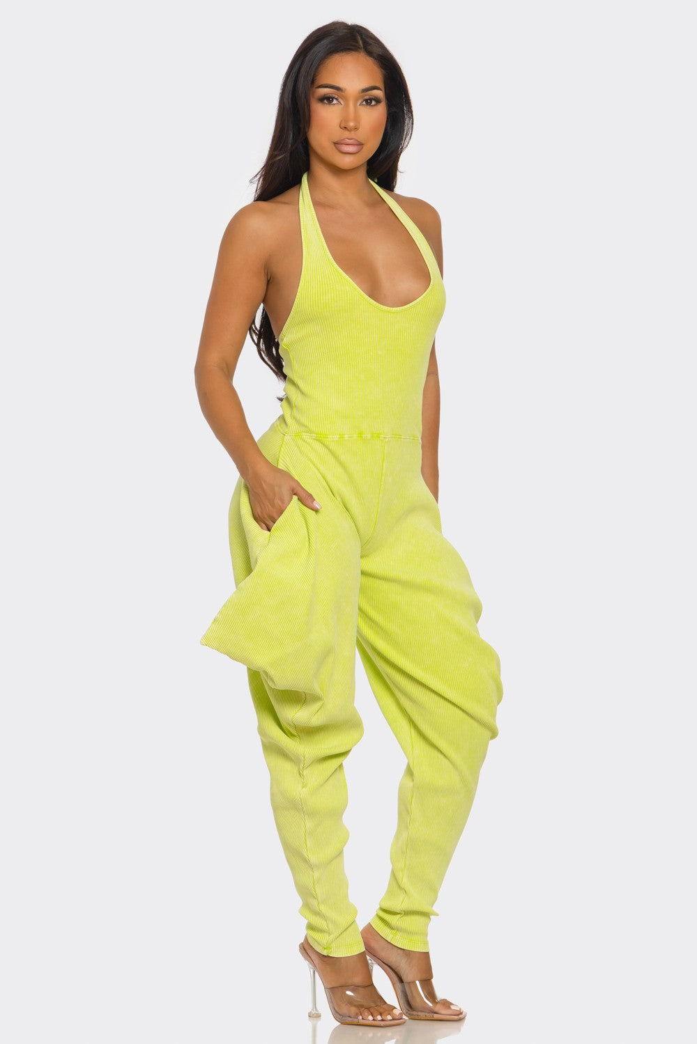Ribbed Harem Jumpsuit- Lime