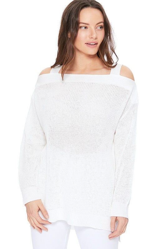 Off Shoulder Loose Over Sized Fit Sweater Knit Top-4 Colors