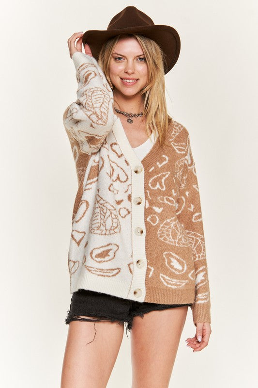Plus Size Heart Paisley Color Block Cardigan- 2 Colors