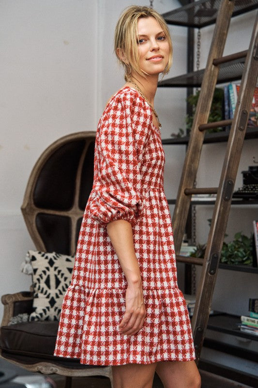 PLUS SIZE TWEED PUFF SLEEVE MINI DRESS-2 COLORS