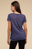 Washed Melange Burnout Scoop V-Neck Top- 7 Colors