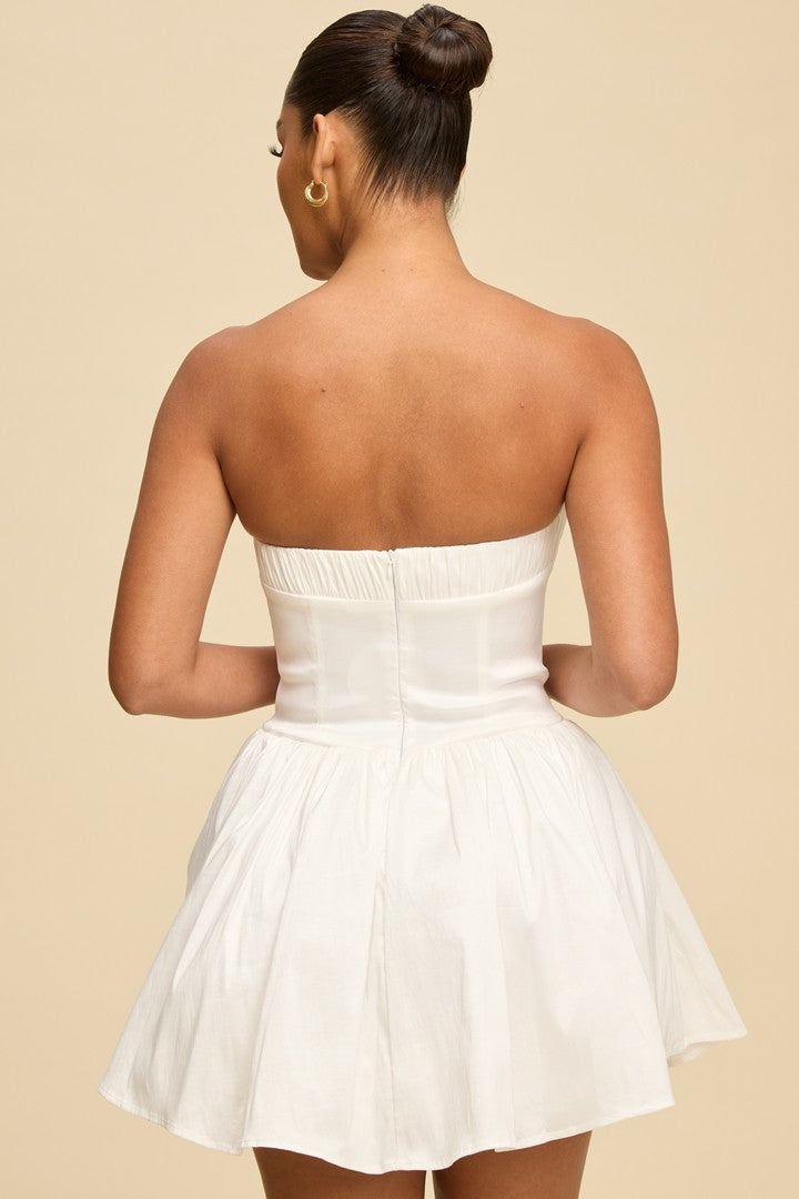 Swept Away 3D Flower Bowtied Mini Dress- White