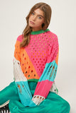 COLOR BLOCK DISTRESSED DETAIL PULLOVER SWEATER (2 COLORS)