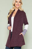 Plus Size Solid Plaid Contrast Long Sleeve Cardigan- 2 Colors