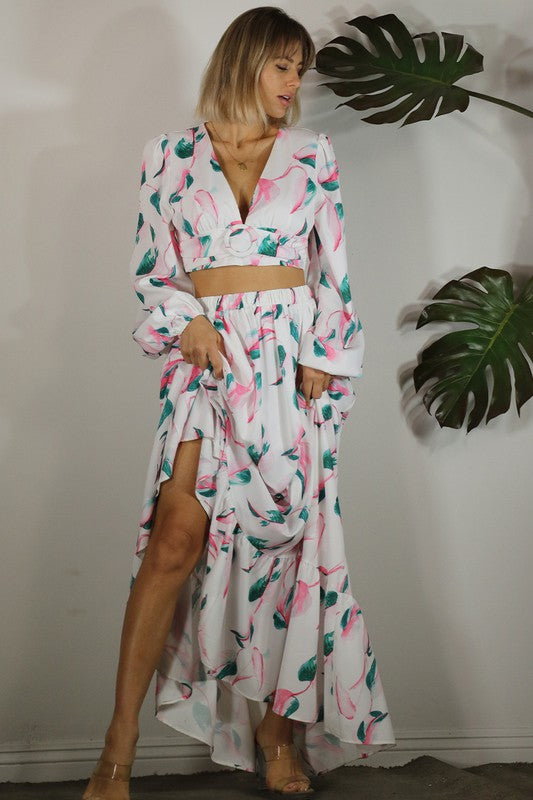 Botanical Printed Maxi Skirt Set