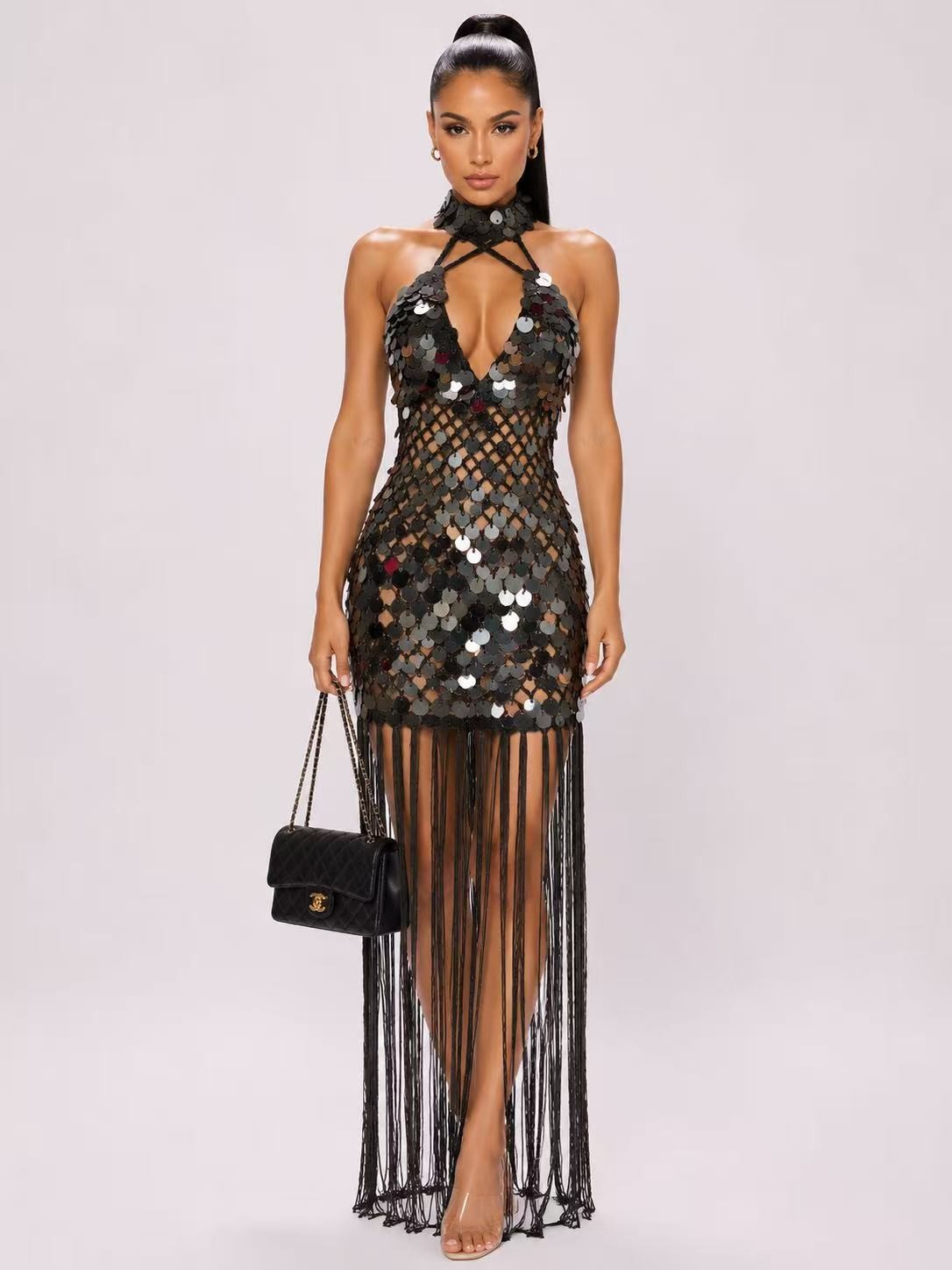 Black/Grey Sequin w/ Tassel Zara Dress