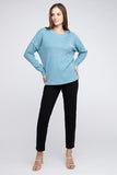 Ribbed Brushed Melange Hacci Sweater with a Pocket-5 Colors