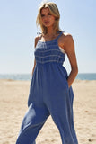 Washed Multi Smocked Detail Tie Straps Jumpsuit-3 Colors