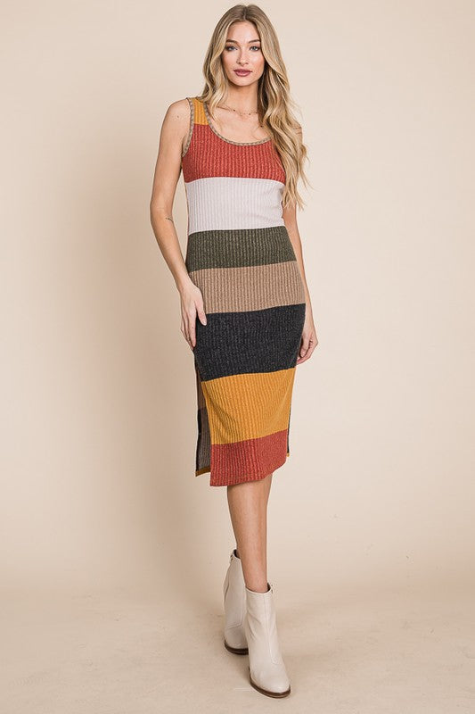 PLUS SIZE COLOR BLOCK CASUSAL DRESS