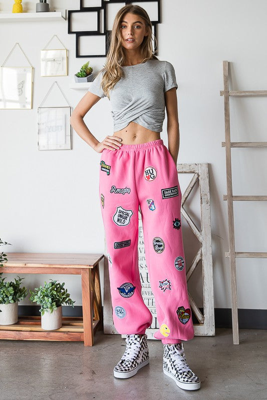Hight Waist Multi Patches Jogger Pants -2 Colors