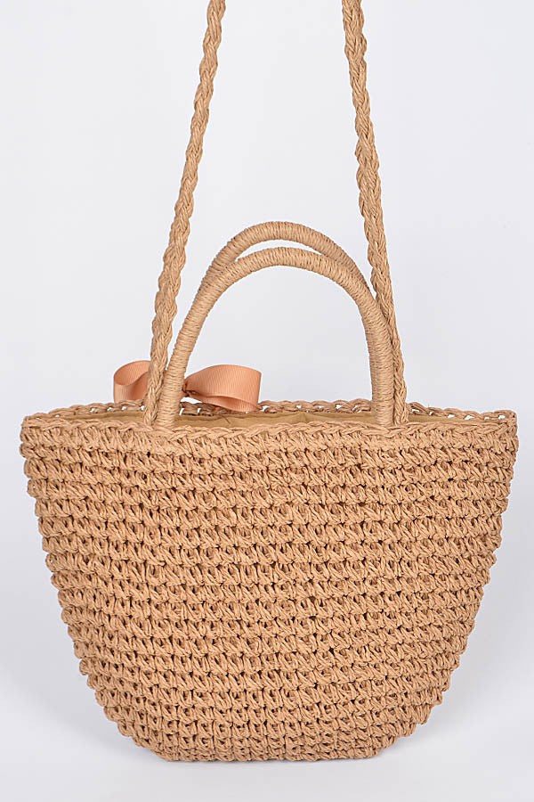 Too Cute For Her Straw Clutch With Ribbon- Multiple Colors