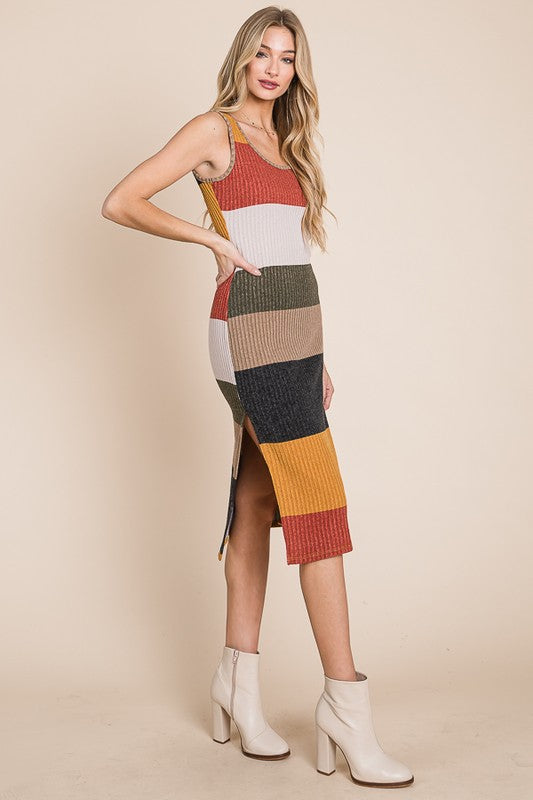 PLUS SIZE COLOR BLOCK CASUSAL DRESS