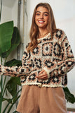 Crochet Patchwork Round Neck Pullover Sweater Top-2 Colors
