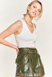 High-rise Waist Belted Faux Leather Shorts- 2 Colors