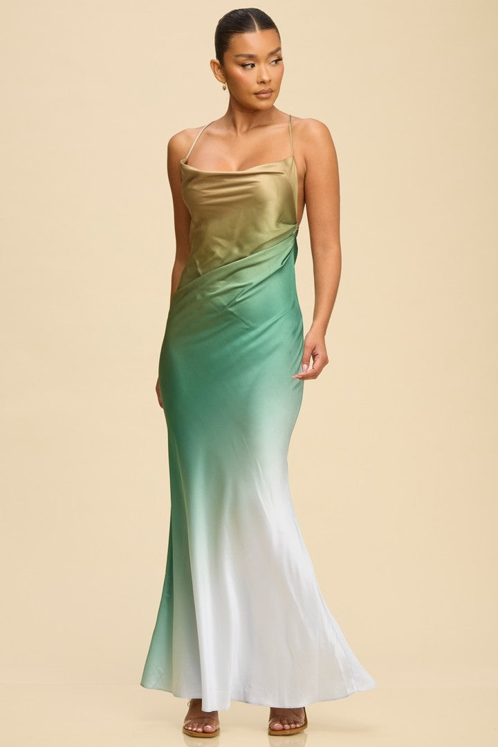 Gradient Twist Open Back Maxi Dress- Green