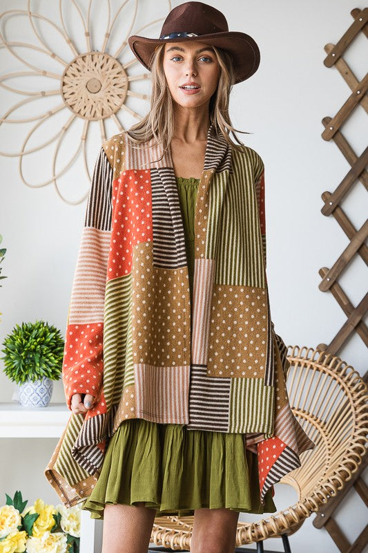 PLUS SIZE POLKADOT PRINT CARDIGAN