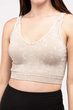 Washed Ribbed Cropped V-Neck Tank Top-4 Colors