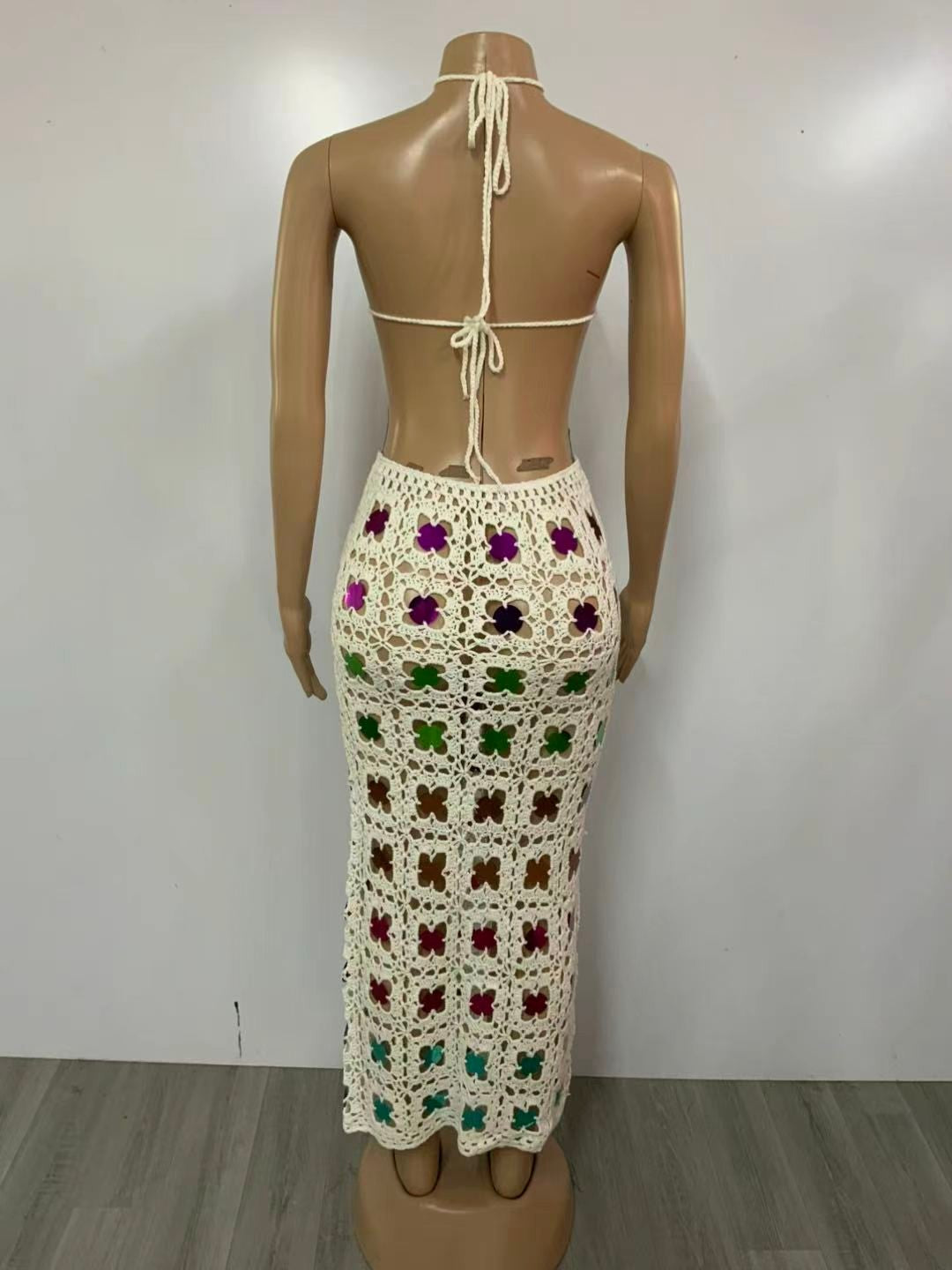 Glitter Skirt Set/Swimwear Coverup- Ivory/Multi