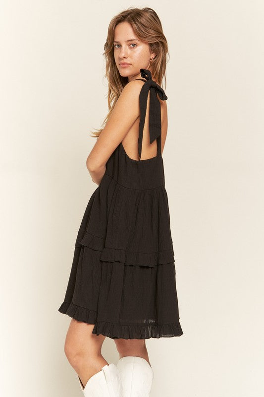 Square Neck Ruffle Dress- 2 Colors