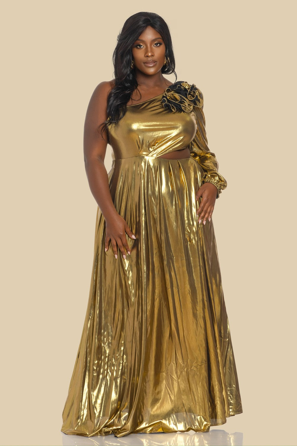 Plus Size Gold Glam Maxi Dress