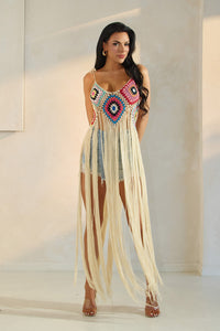 Crochet Patched Long Fringe Top