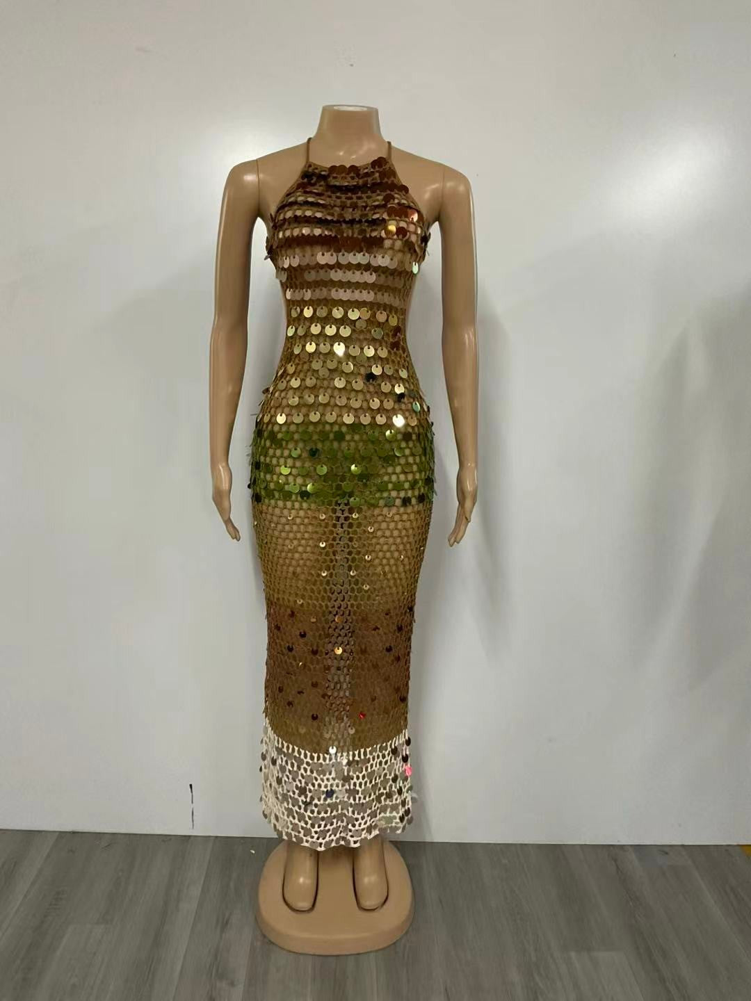 Toffee Dream Crochet Sequin Dress/Swimwear Coverup