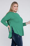 Plus Size Melange Baby Waffle Long Sleeve Top-5 Colors