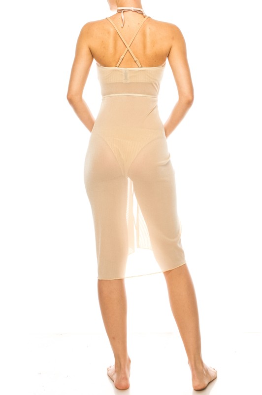 ONE PIECE HALTER NECKLINE SHIMMER ORGANZA RUCHED COVERUP