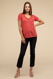 Washed Melange Burnout Scoop V-Neck Top- 7 Colors