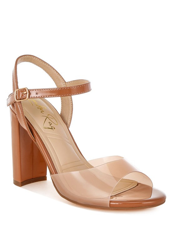 Kessel Tinted Clear Strap Block Heel Sandals- 2 Colors