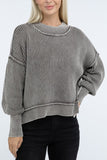 Washed Side Slit Oversized Cropped Sweater Top- 2 Colors