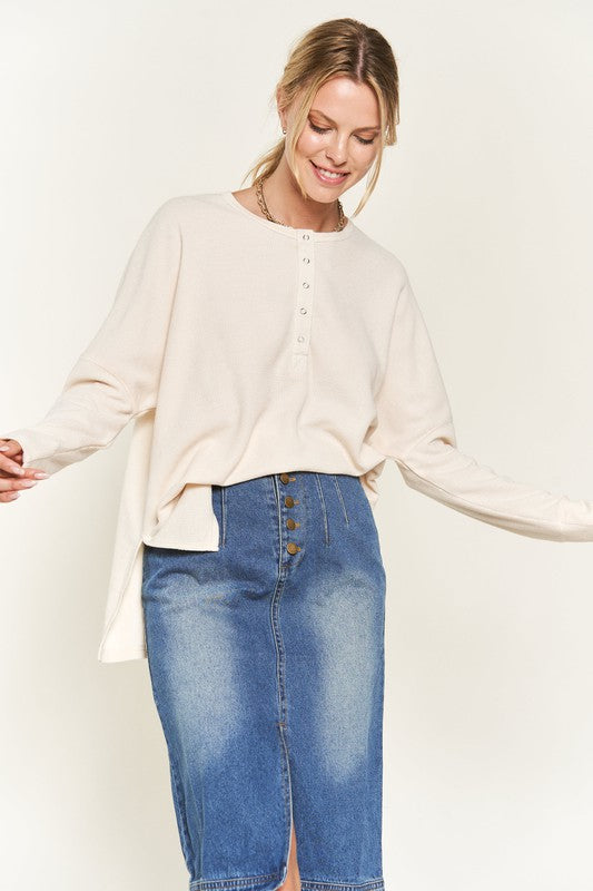 Button Down Side Slit Pullover Knit Top-3 Colors