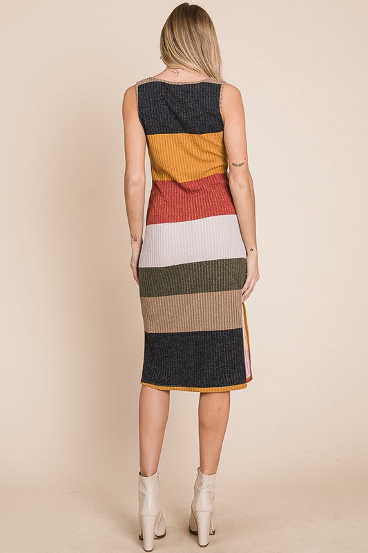 PLUS SIZE COLOR BLOCK CASUSAL DRESS