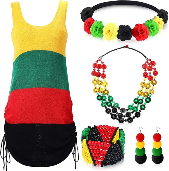 5-Piece Rasta Beach Coverup & Accessories Set #2