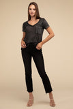 Washed Melange Burnout Scoop V-Neck Top- 7 Colors