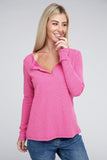 Melange Baby Waffle V-Neck Long Sleeve Top-3 Colors