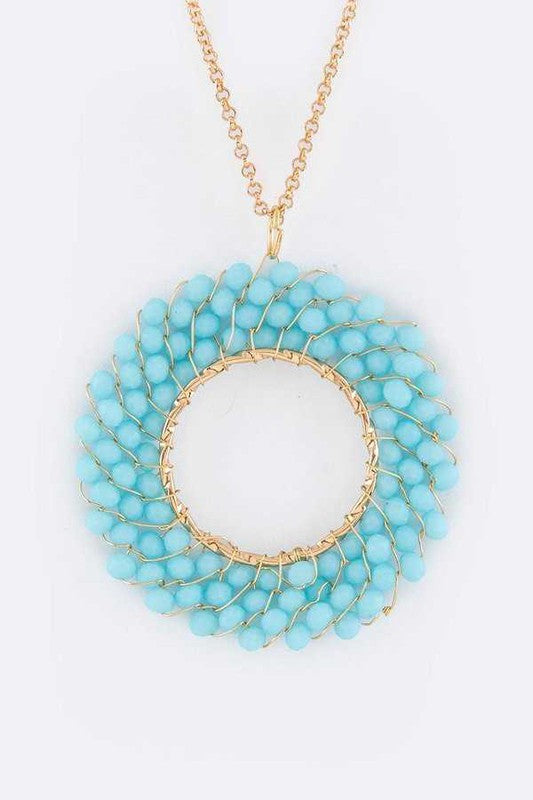 Beaded Hoop Pendant Necklace- 2 Colors
