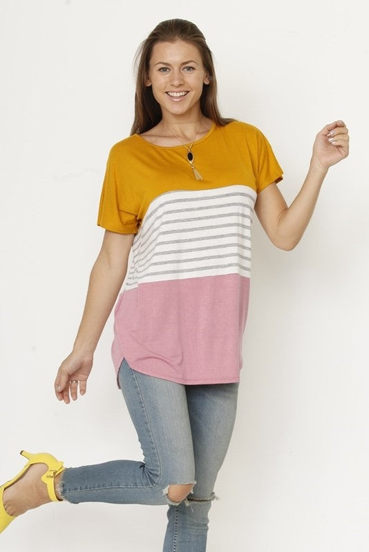 Three Color Block Tunic Top-2 Colors