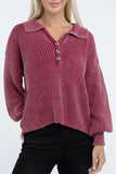 Washed Collared Henley Sweater Top- 6 Colors